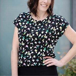 HALOGEN By Nordstroms Women’s Black Multicolored Floral Blouse Size Petite XS